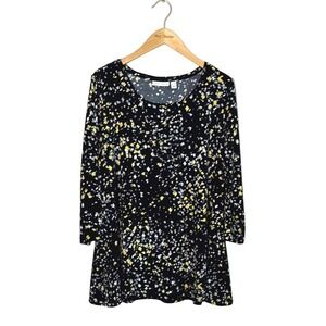 SUSAN GRAVER Women XL Liquid Knit Tunic Top Artsy 3/4 Sleeve Office Professional